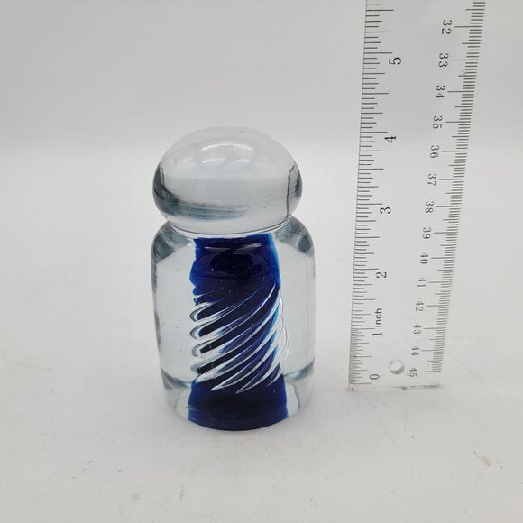 Blenko Blue Spiral Cylinder Paperweight - Picture 3 of 4